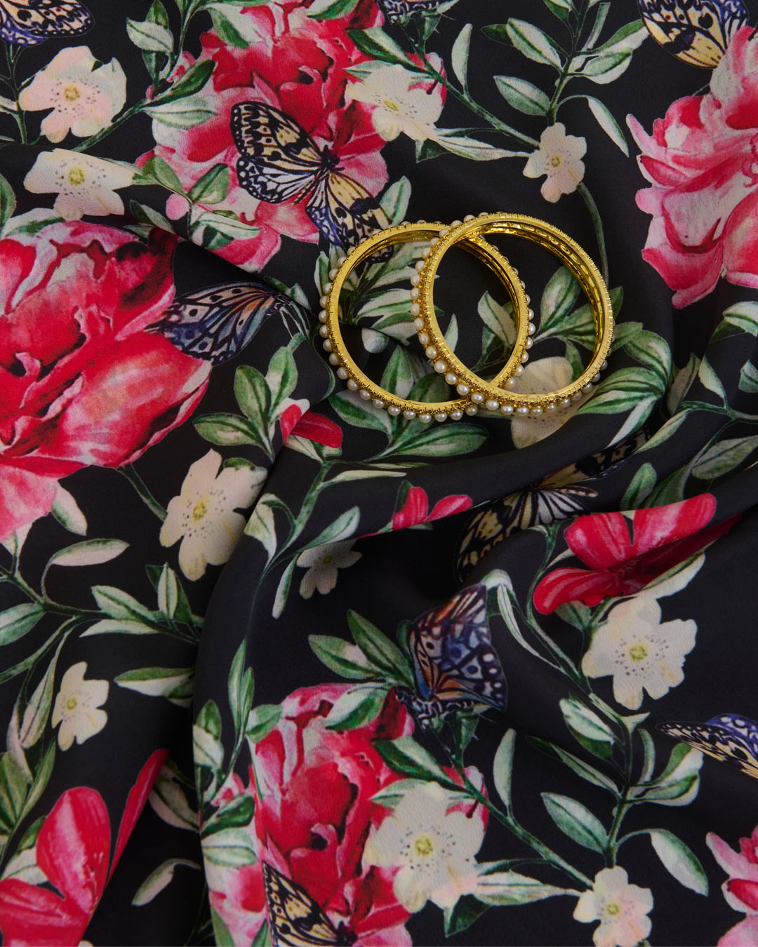 Black Crepe Digital Floral Printed Fabric