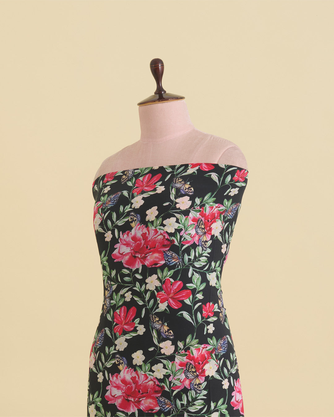 Black Crepe Digital Floral Printed Fabric