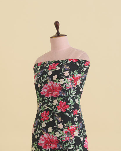 Black Crepe Digital Floral Printed Fabric