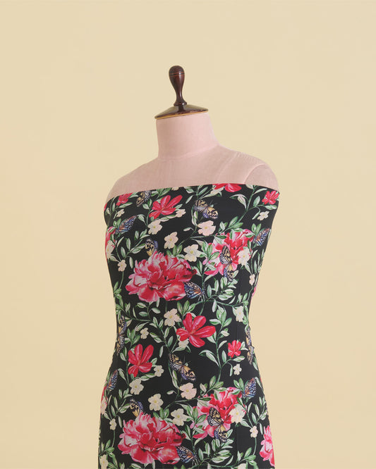 Black Crepe Digital Floral Printed Fabric
