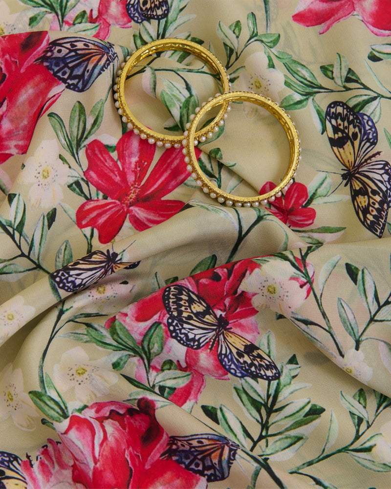 Pista Green Crepe Digital Floral Printed Fabric