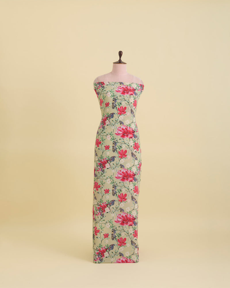 Pista Green Crepe Digital Floral Printed Fabric