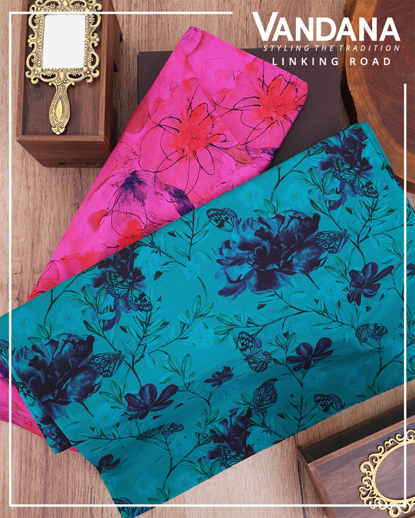 Neon Pink Crepe Digital Floral Printed Fabric