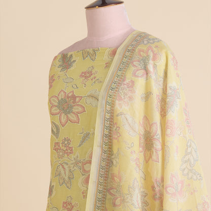 Beige Gold Chanderi Applique Embroidered Kurta Set