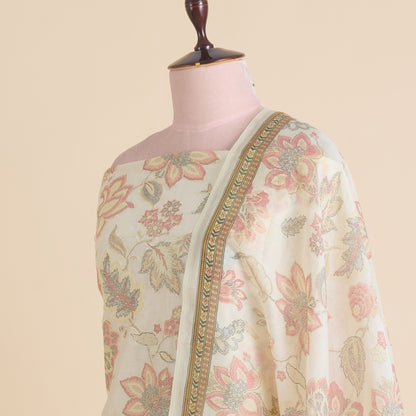 Ivory Chanderi Printed Applique Embroidered Kurta Set