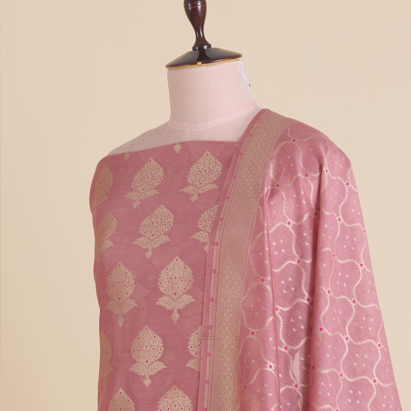 Onion Pink Chanderi Zari Woven Suit with Dupatta