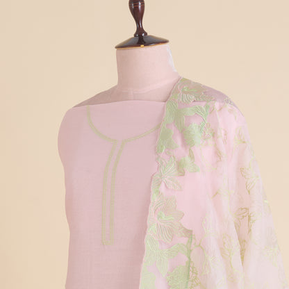 Pink Chanderi Silk Resham Embroidered Suit with Organza Dupatta