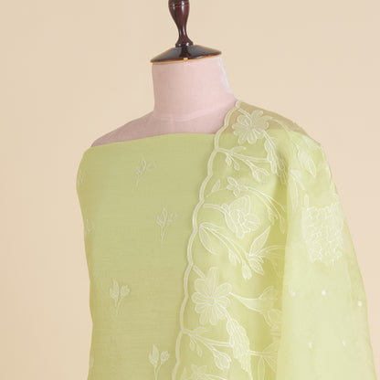 Pista Green Chanderi Silk Resham Embroidered Kurta Set