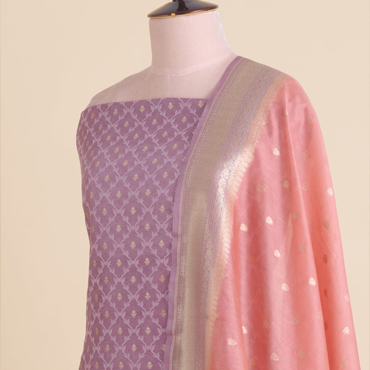 Dusty Mauve Chanderi Woven Suit with Dusty Peach Dupatta