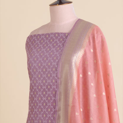Dusty Mauve Chanderi Woven Suit with Dusty Peach Dupatta