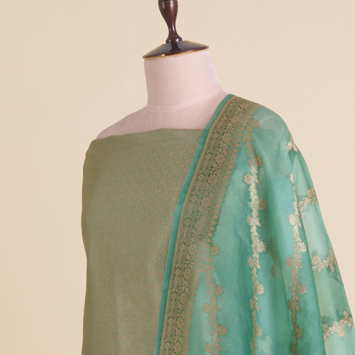Dusty Blue Chanderi Woven Kurta with Organza Rangakath Dupatta