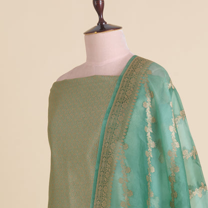 Dusty Blue Chanderi Woven Kurta with Organza Rangakath Dupatta