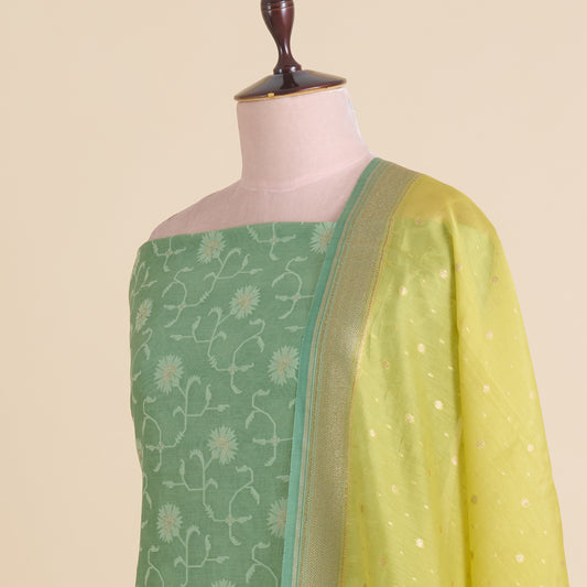 Dusty Green Chanderi Woven Suit with Yellow Dupatta