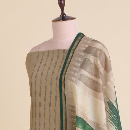 Grey Chanderi Thread Embroidered Striped Suit with Printed Dupatta