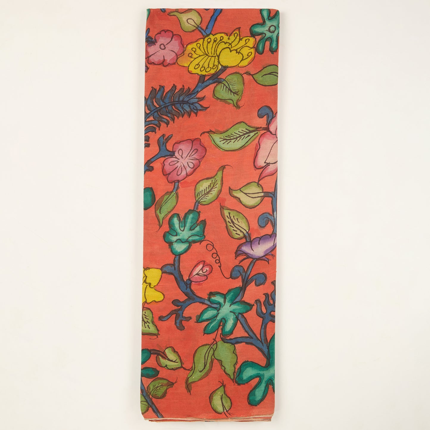 Brick Assam Kalamkari Jaal Hand Printed Fabric