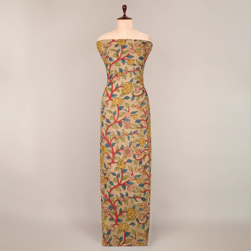 Beige Assam Kalamkari Jaal Hand Printed Fabric