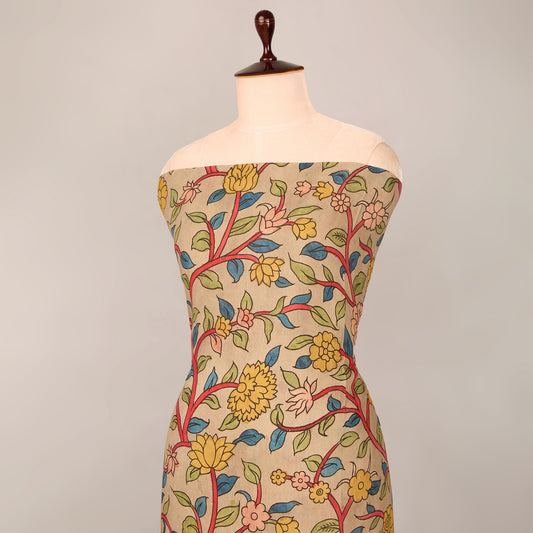 Beige Assam Kalamkari Jaal Hand Printed Fabric