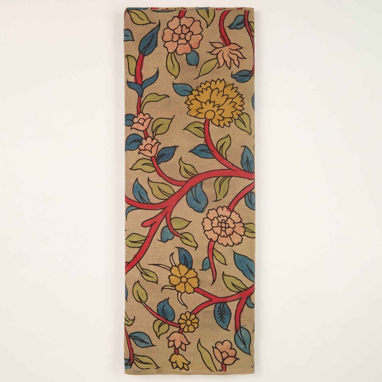 Beige Assam Kalamkari Jaal Hand Printed Fabric