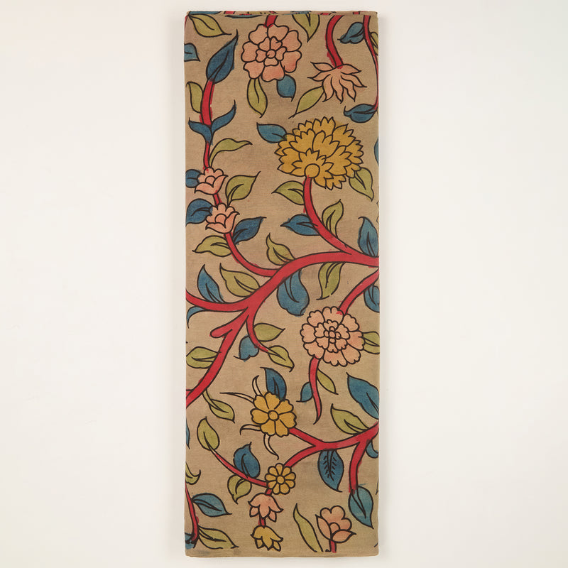 Beige Assam Kalamkari Jaal Hand Printed Fabric