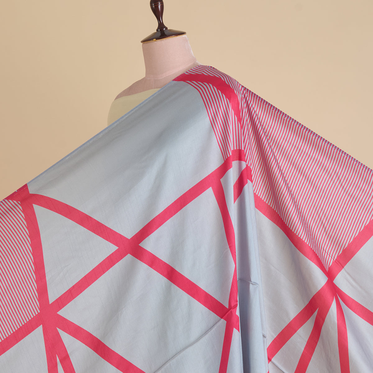 Blue Pink Art Dupion Silk Abstract Print