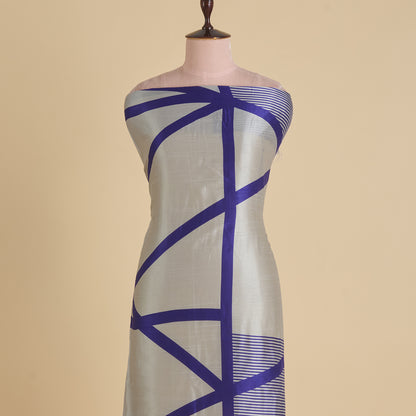 Blue Purple Art Dupion Silk Abstract Print