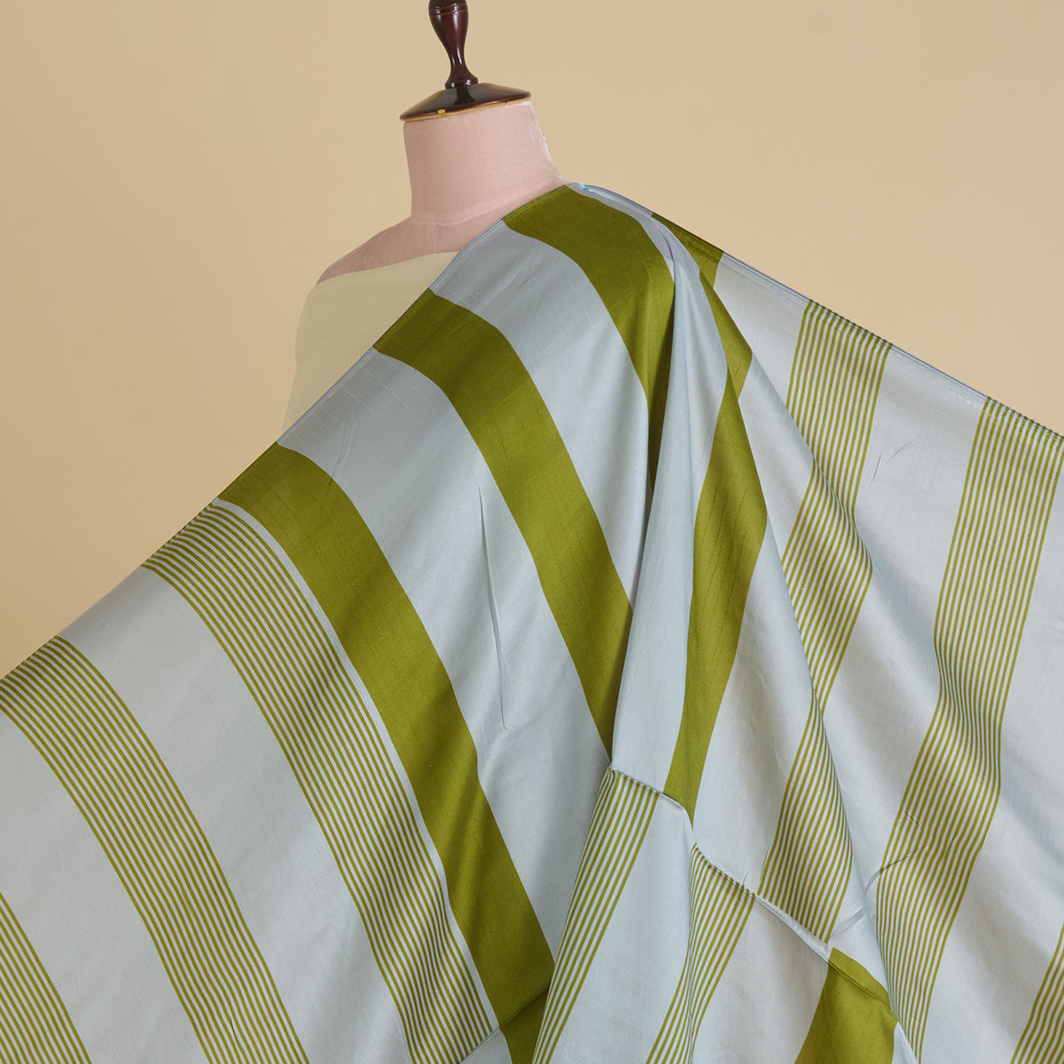Blue Green Dupion Silk Abstract Print Fabric