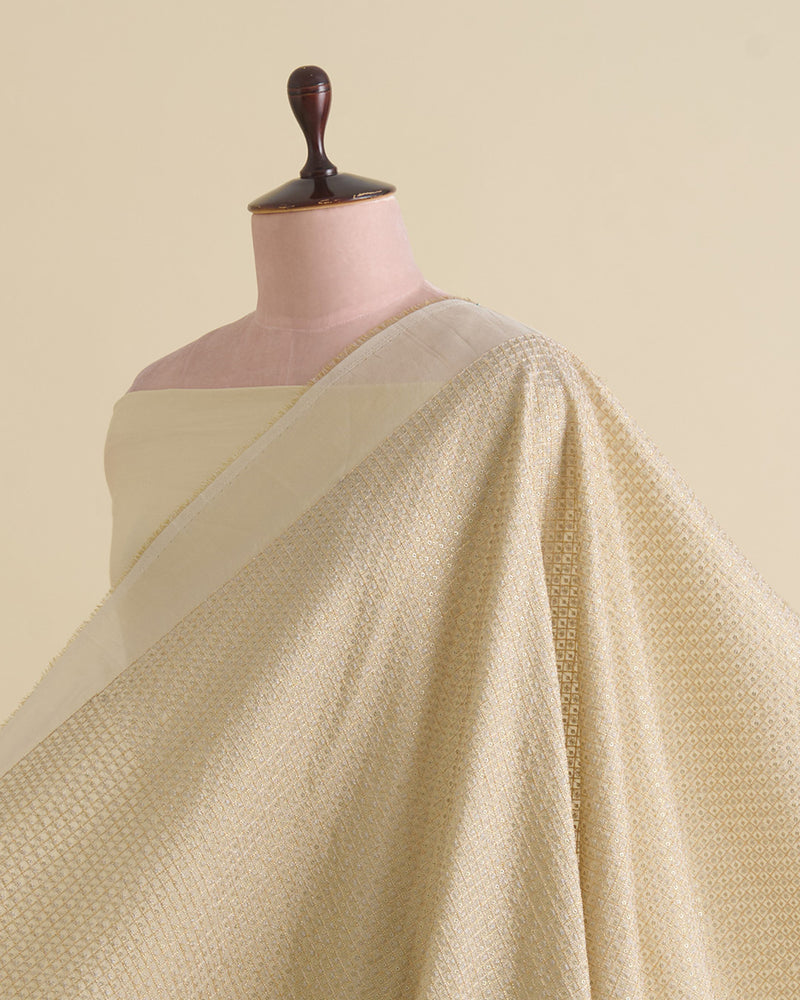 Beige Gold Art Organza Tissue Kasab Checks Fabric