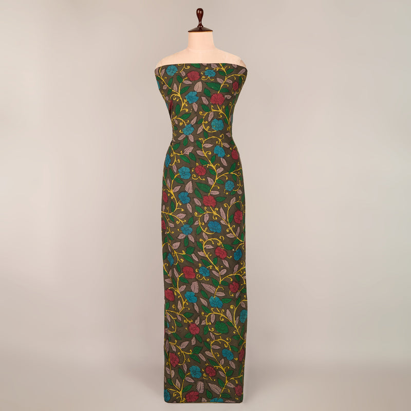 Charcoal Assam Kalamkari Jaal Hand Printed Fabric