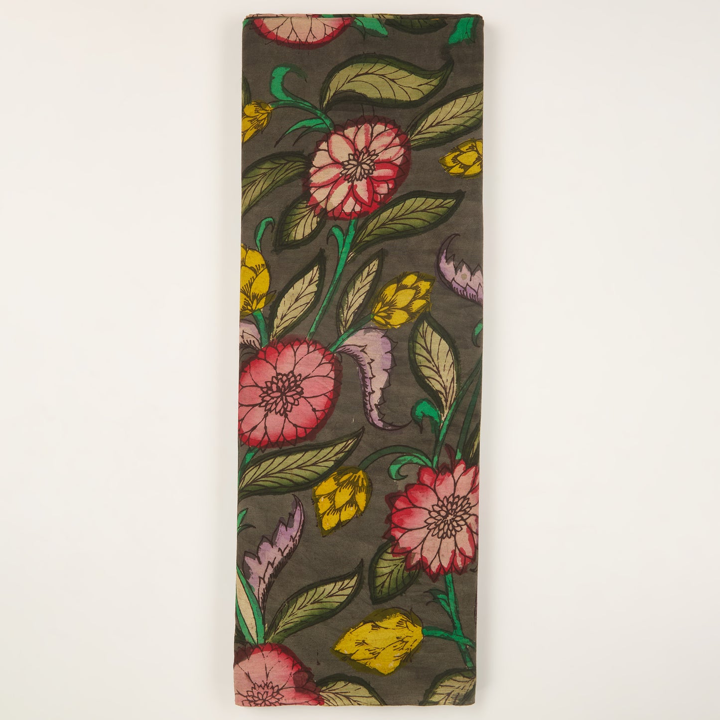 Black Assam Kalamkari Jaal Hand Printed Fabric