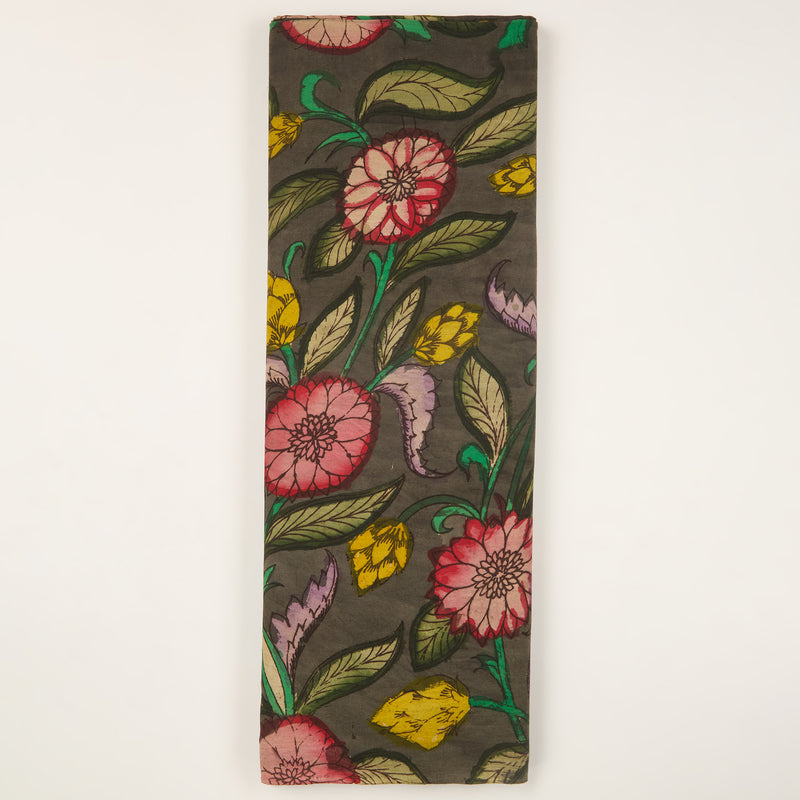 Black Assam Kalamkari Jaal Hand Printed Fabric