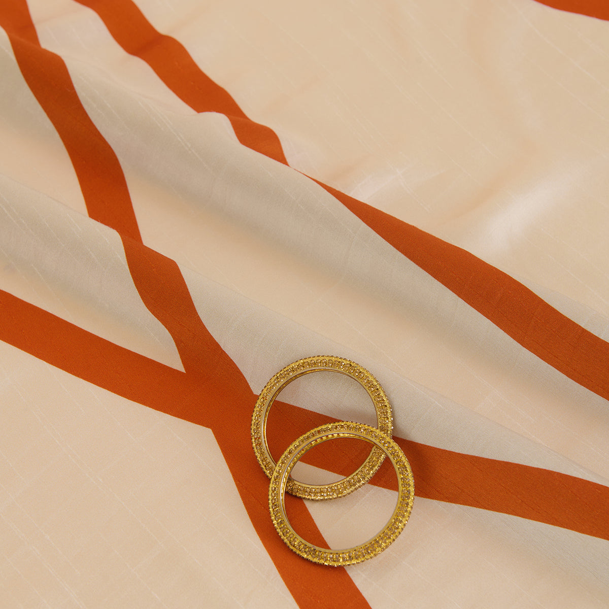 Cream Orange Dupion Silk Abstract Print Fabric