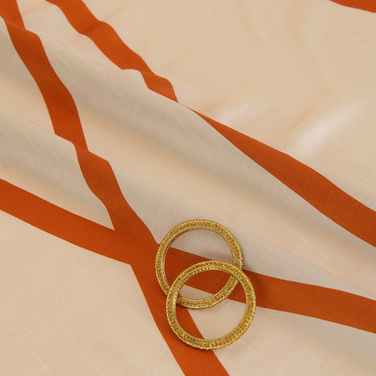 Cream Orange Dupion Silk Abstract Print Fabric