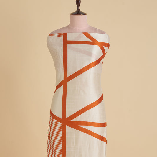 Cream Orange Dupion Silk Abstract Print Fabric