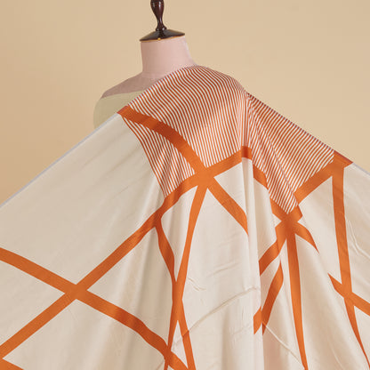Cream Orange Dupion Silk Abstract Print Fabric
