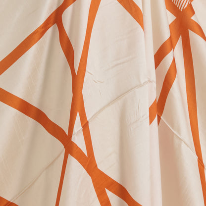 Cream Orange Dupion Silk Abstract Print Fabric