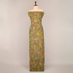 Assam Kalamkari Jaal Hand Printed Fabric In Parrot Green