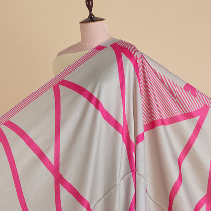 Grey Pink Art Dupion Silk Abstract Print Fabric