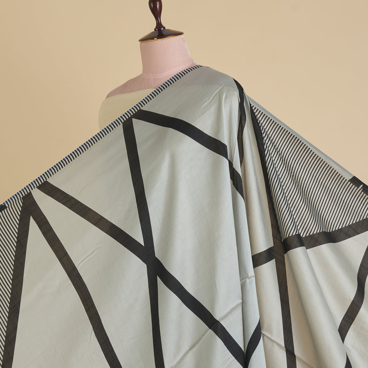 Grey Black Art Dupion Silk Abstract Print