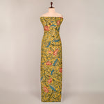 Assam Kalamkari Jaal Hand Printed Fabric In Lime Green