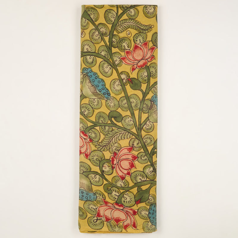 Assam Kalamkari Jaal Hand Printed Fabric In Lime Green