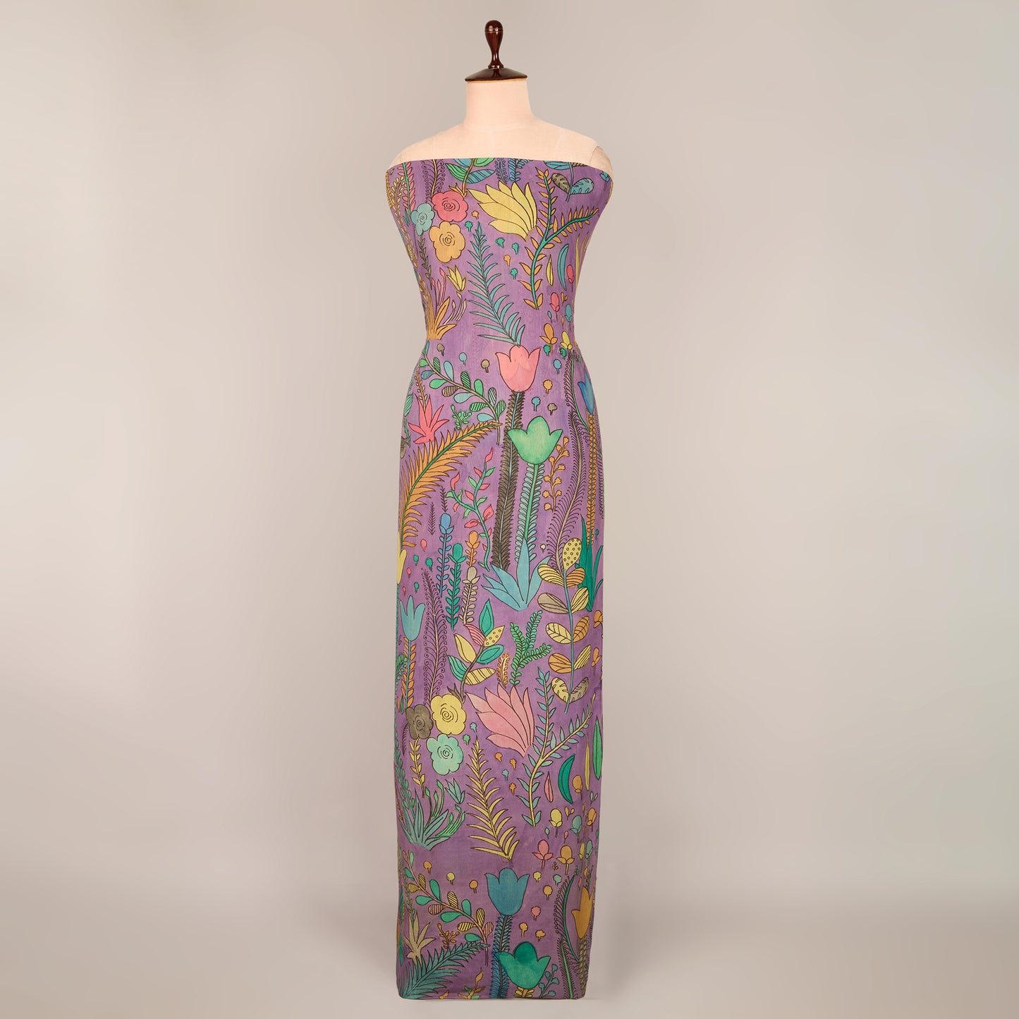 Assam Kalamkari Jaal Hand Printed Fabric In Lilac