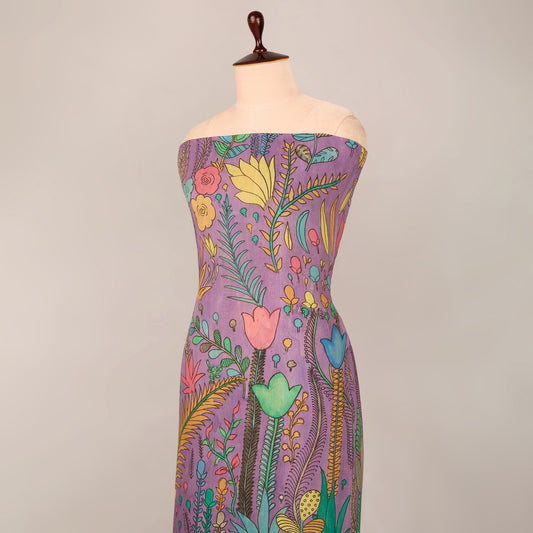 Lilac Assam Kalamkari Jaal Hand Printed Fabric