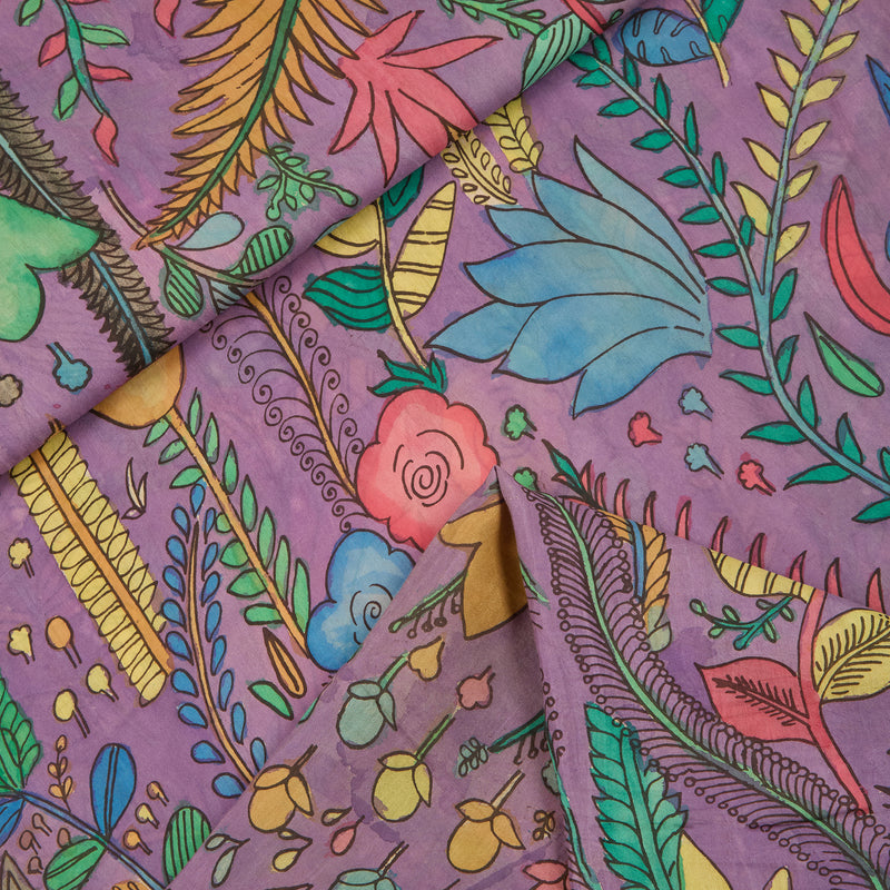 Lilac Assam Kalamkari Jaal Hand Printed Fabric