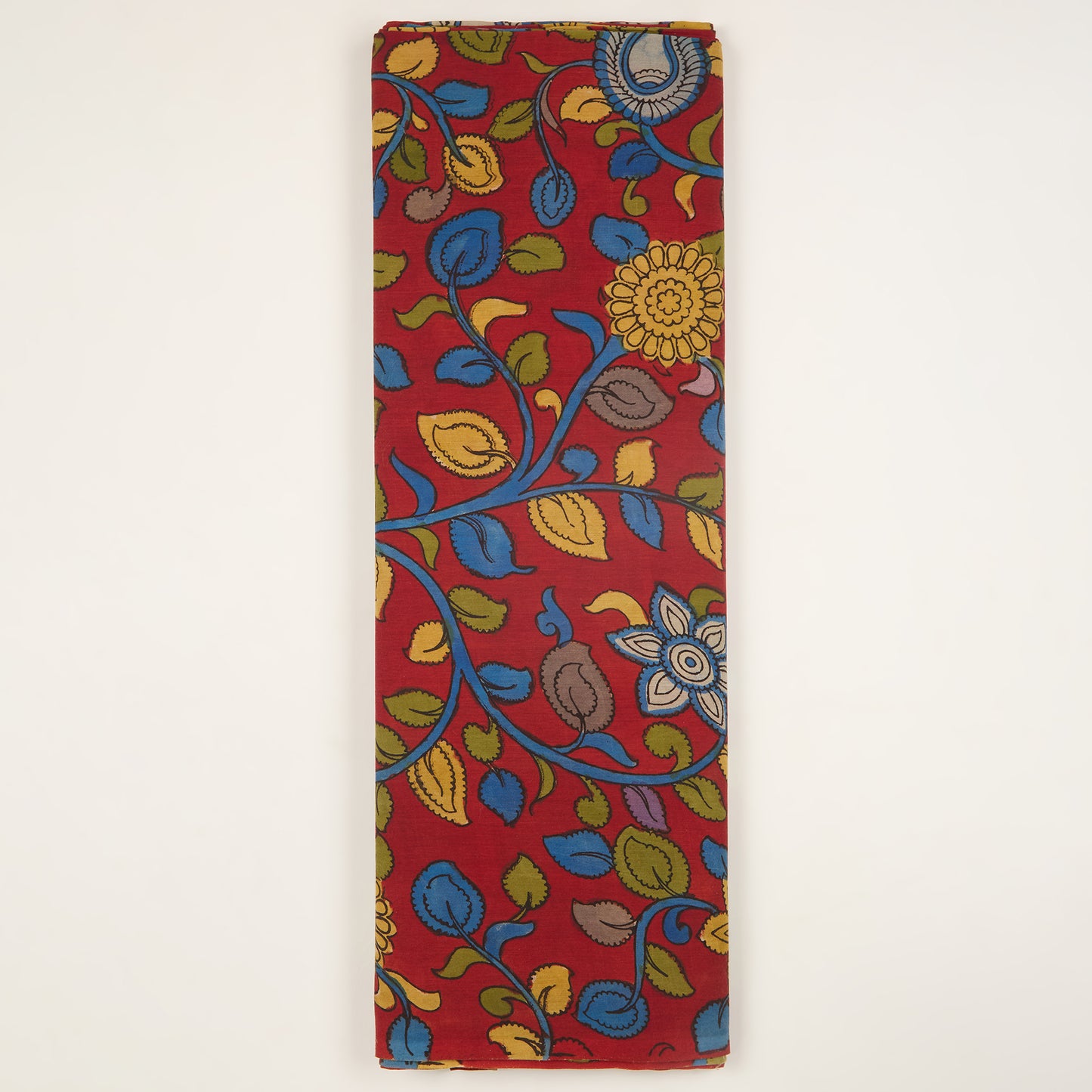 Assam Kalamkari Jaal Hand Printed Fabric In Maroon