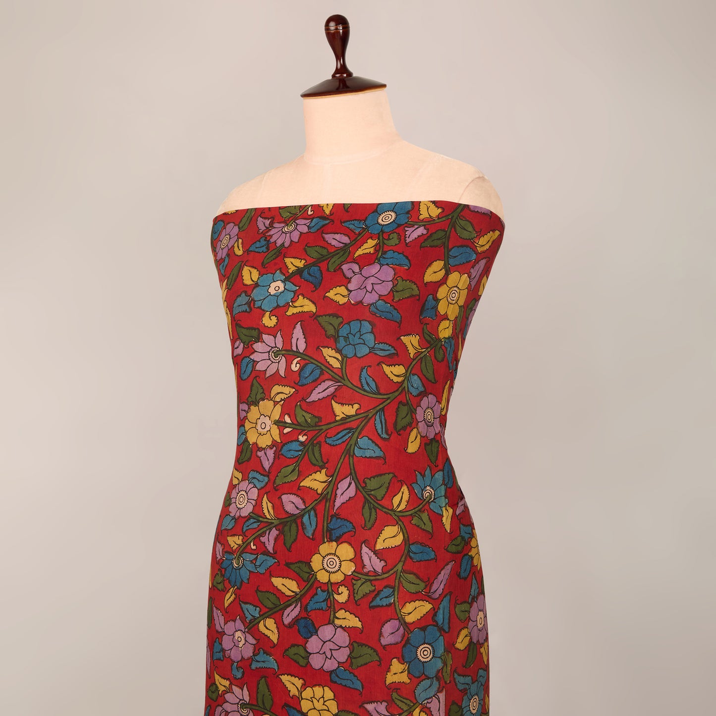 Assam Kalamkari Jaal Hand Printed Fabric In Red