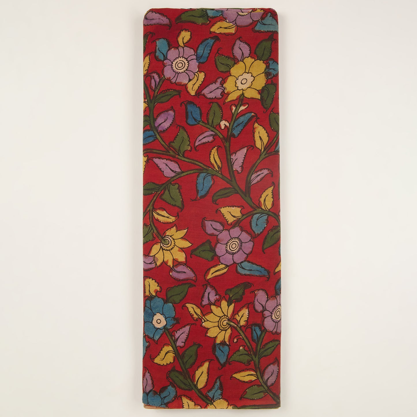 Assam Kalamkari Jaal Hand Printed Fabric In Red