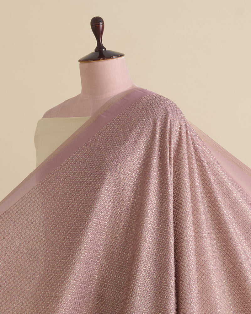 Onion Pink Art Organza Tissue Kasab Checks Fabric