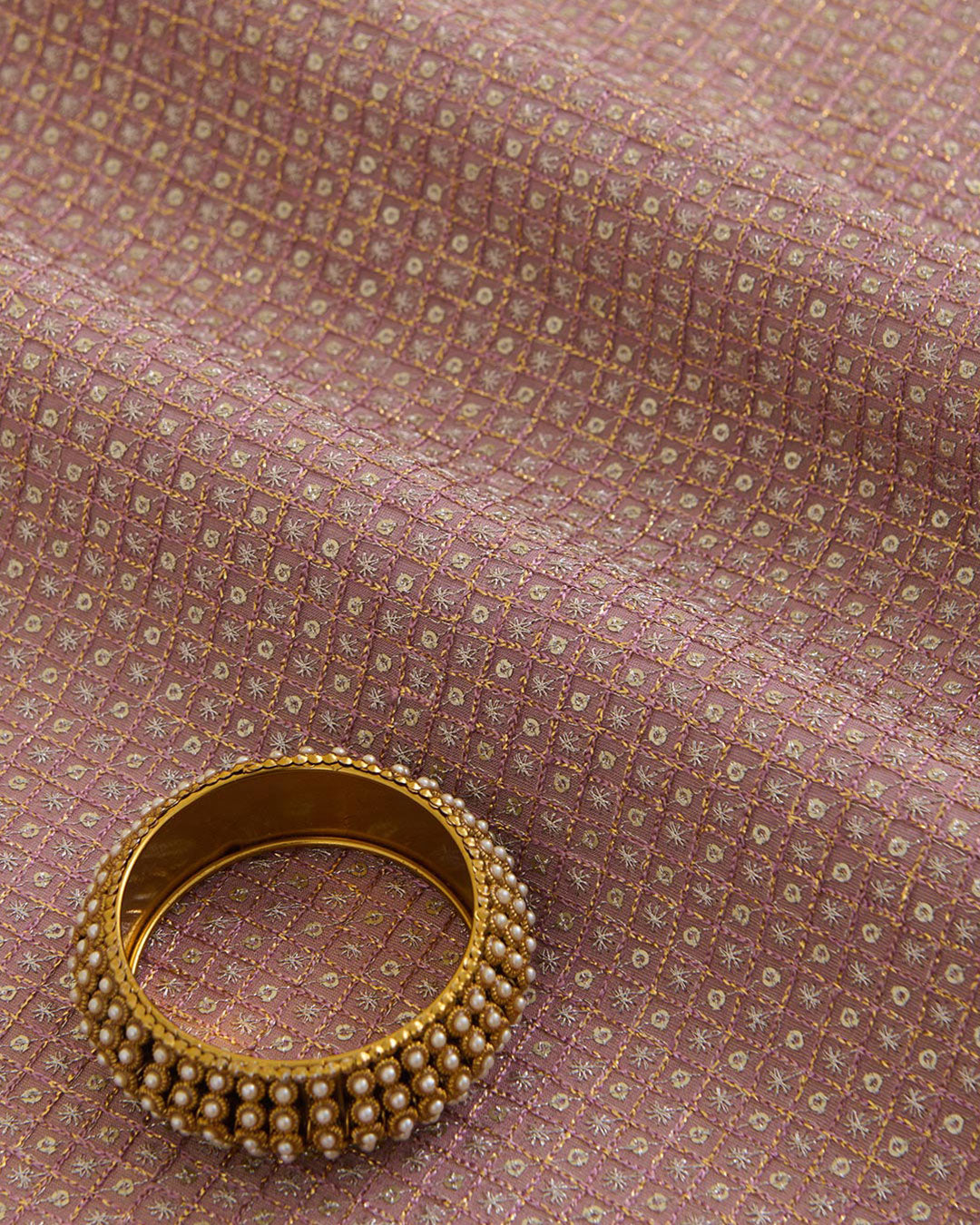 Onion Pink Art Organza Tissue Kasab Checks Fabric