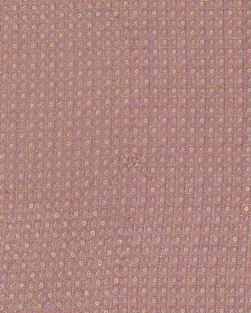 Onion Pink Art Organza Tissue Kasab Checks Fabric