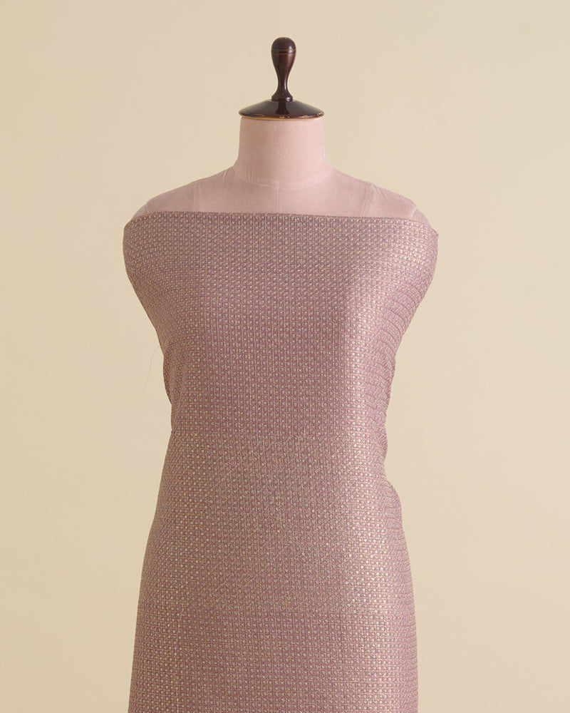 Onion Pink Art Organza Tissue Kasab Checks Fabric